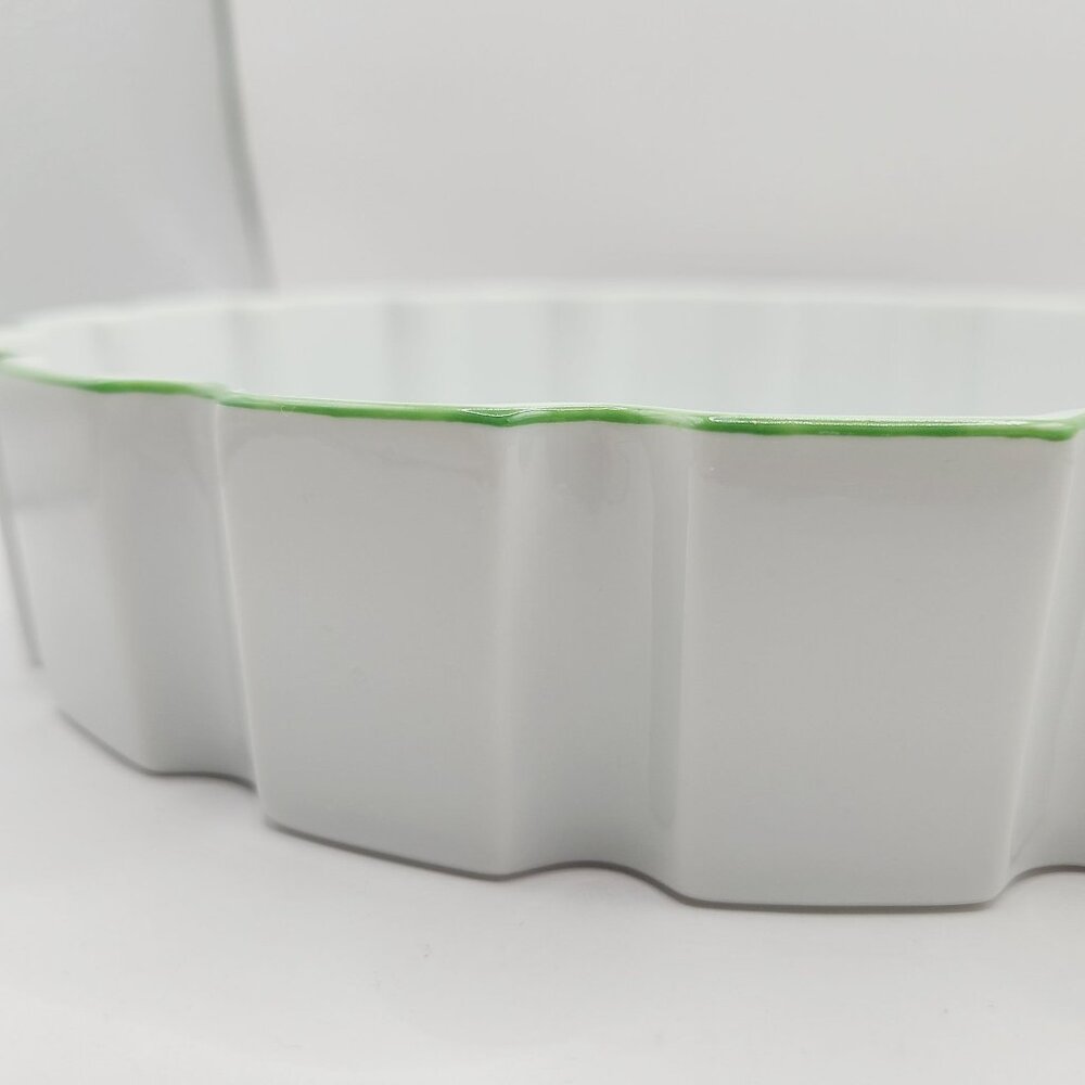 Vintage Shafford Jade Lily Quiche Tart Dish Plate Porcelain Lilies Green Rim - Picture 6 of 10